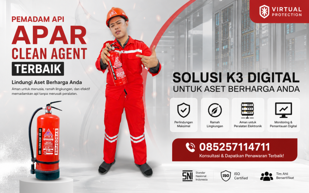 APAR Clean Agent Terbaik, Virtual Protection K3, Alat Pemadam Api Ramah Lingkungan, Media Pemadam Gas Bersih, Fire Protection System Profesional, Standar NFPA 2001, Pemadam Api Tanpa Residu, Proteksi Kebakaran Server, Maintenance APAR Berkala, Keamanan Kerja Industri