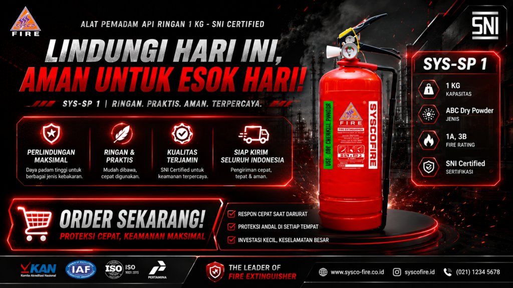 Hubungi Sysco Fire untuk Pembelian Alat Pemadam Api Powder 1Kg SNI Powder 1Kg SNI Bergaransi