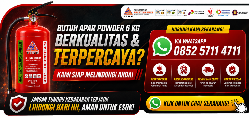 Alat Pemadam Api Powder 6 Kg Dry Chemical Powder untuk kantor, gudang, dan pabrik