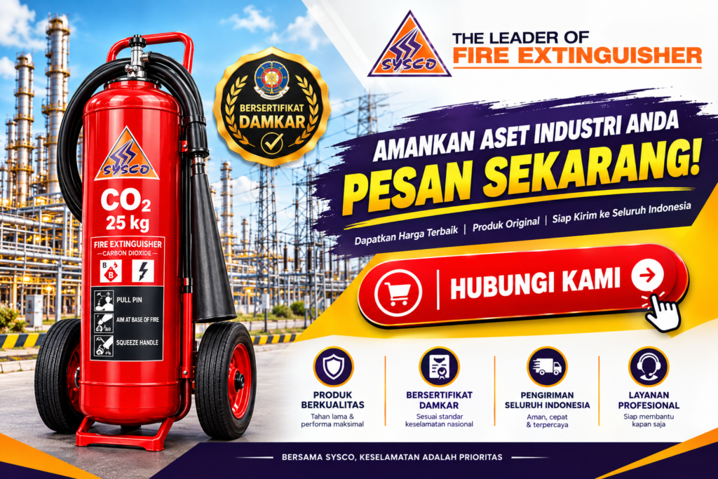 Harga Alat Pemadam Api CO2 25kg Bersertifikat Damkar: Benteng Proteksi Ekstra Masif Beroda untuk Kilang & Gardu Induk Tegangan Tinggi
