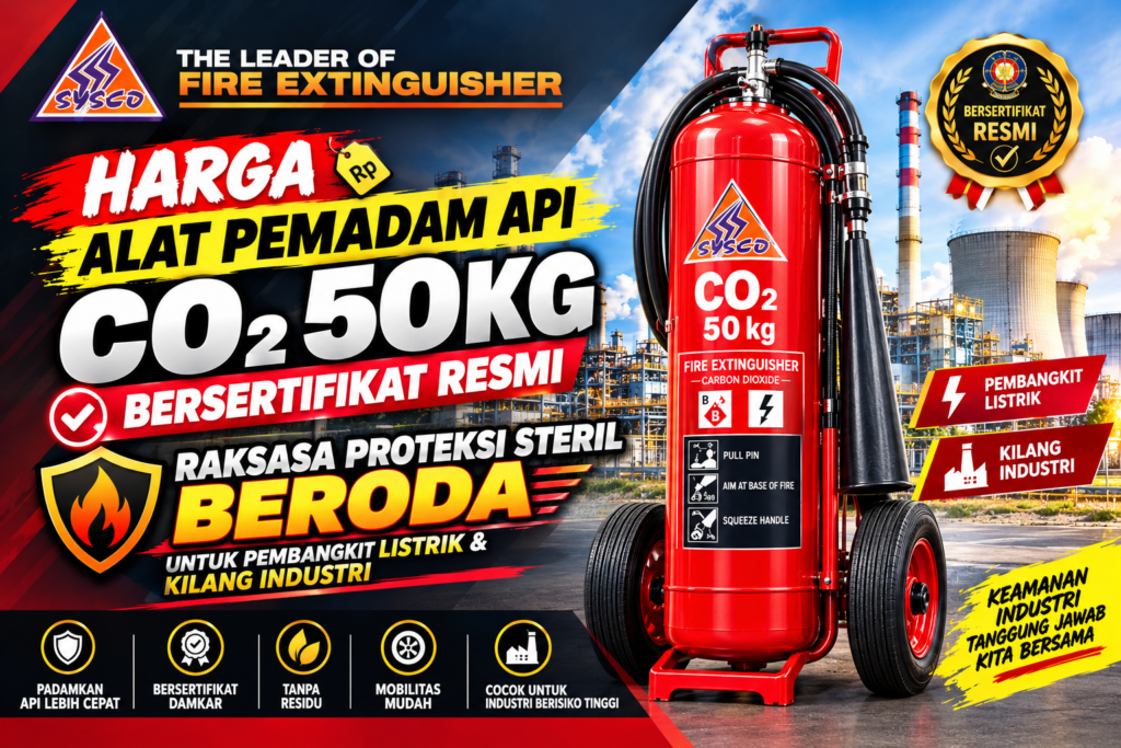 Harga Alat Pemadam Api CO2 50kg Bersertifikat Resmi: Raksasa Proteksi Steril Beroda untuk Pembangkit Listrik & Kilang Industri