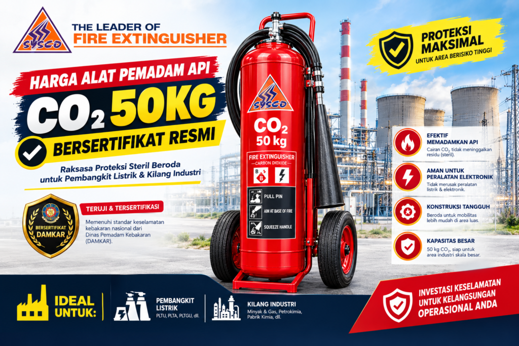 Harga Alat Pemadam Api CO2 50kg Bersertifikat Resmi: Raksasa Proteksi Steril Beroda untuk Pembangkit Listrik & Kilang Industri