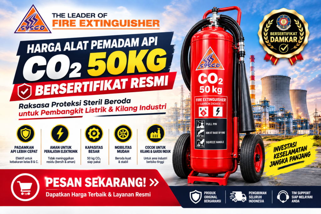 Harga Alat Pemadam Api CO2 50kg Bersertifikat Resmi: Raksasa Proteksi Steril Beroda untuk Pembangkit Listrik & Kilang Industri