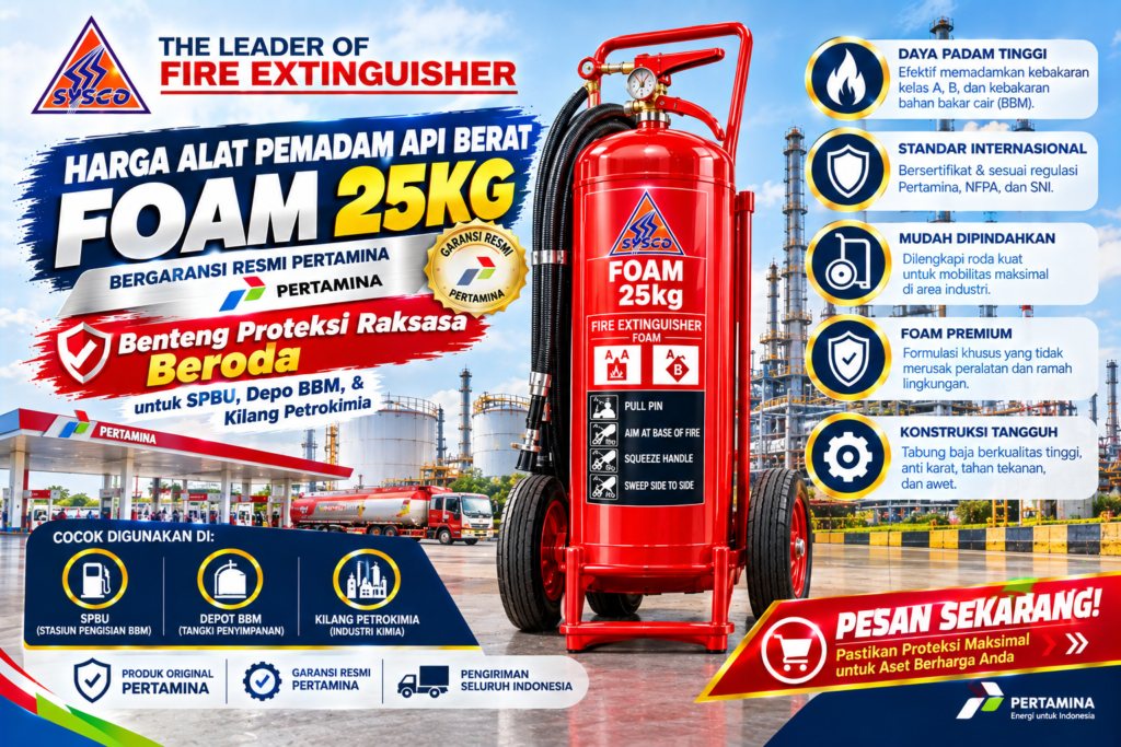 Harga Alat Pemadam Api Berat Foam 25kg Bergaransi Resmi Pertamina: Benteng Proteksi Raksasa Beroda untuk SPBU, Depo BBM, & Kilang Petrokimia