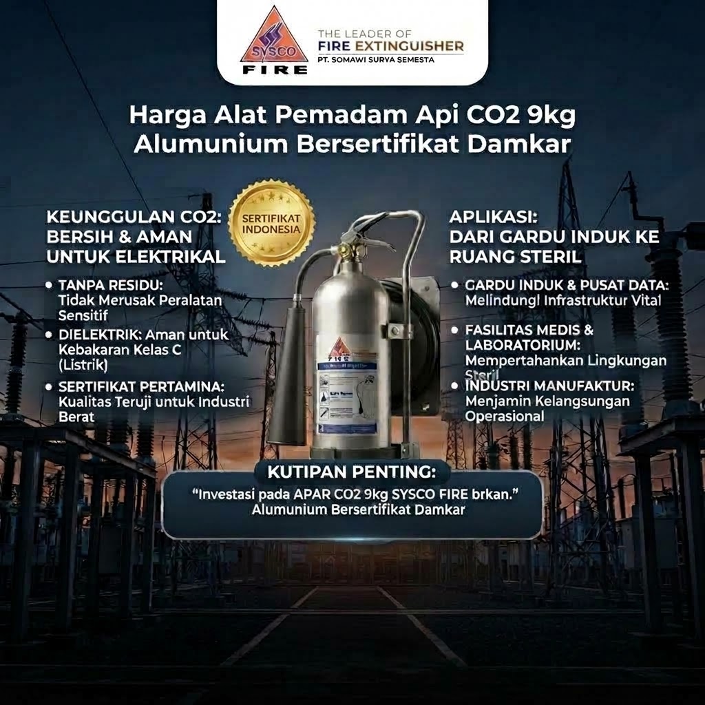 Harga Alat Pemadam Api CO2 9kg Alumunium Bersertifikat Damkar: Raksasa Proteksi Ultra-Ringan, Anti-Karat, & Puncak Keamanan MRI
