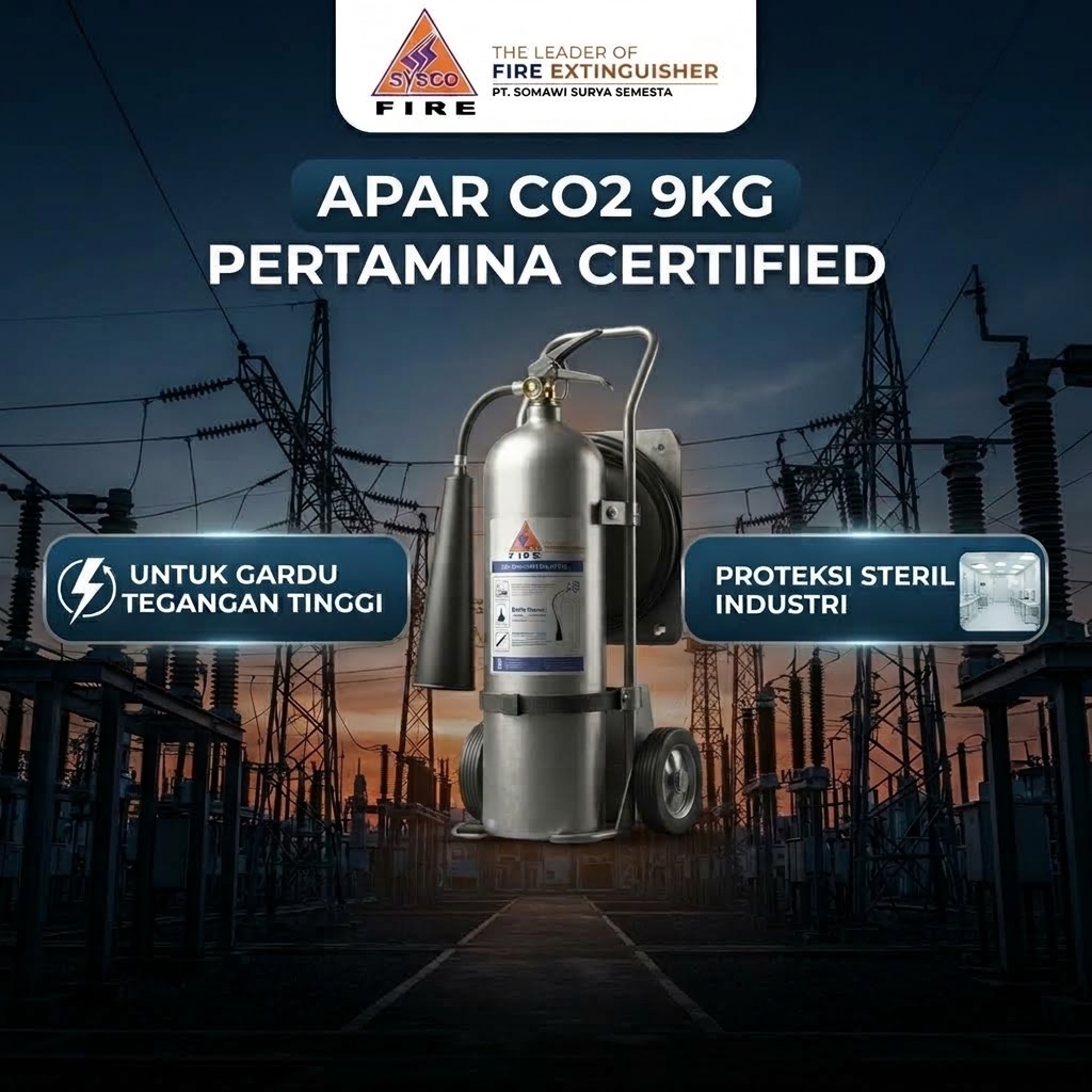 Harga Alat Pemadam Api CO2 9kg Bersertifikat Resmi Pertamina: Rajanya Proteksi Steril Industri & Gardu Listrik Tegangan Tinggi
