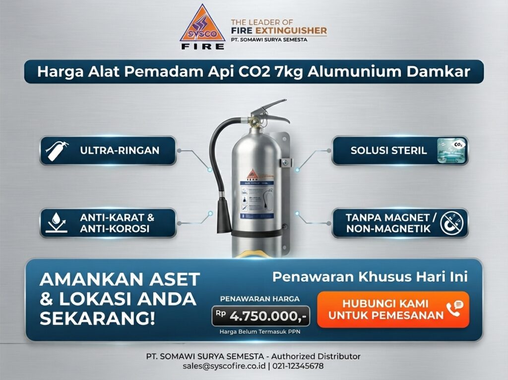 Harga Alat Pemadam Api CO2 7kg Alumunium Bersertifikat Damkar: Monster Proteksi Ultra-Ringan, Anti-Karat, & Solusi Steril Tanpa Magnet