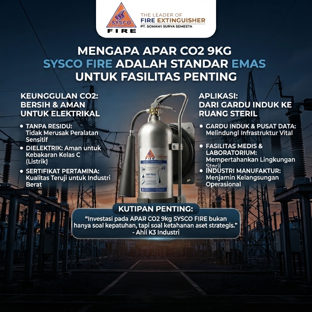 Harga Alat Pemadam Api CO2 9kg Bersertifikat Resmi Pertamina: Rajanya Proteksi Steril Industri & Gardu Listrik Tegangan Tinggi