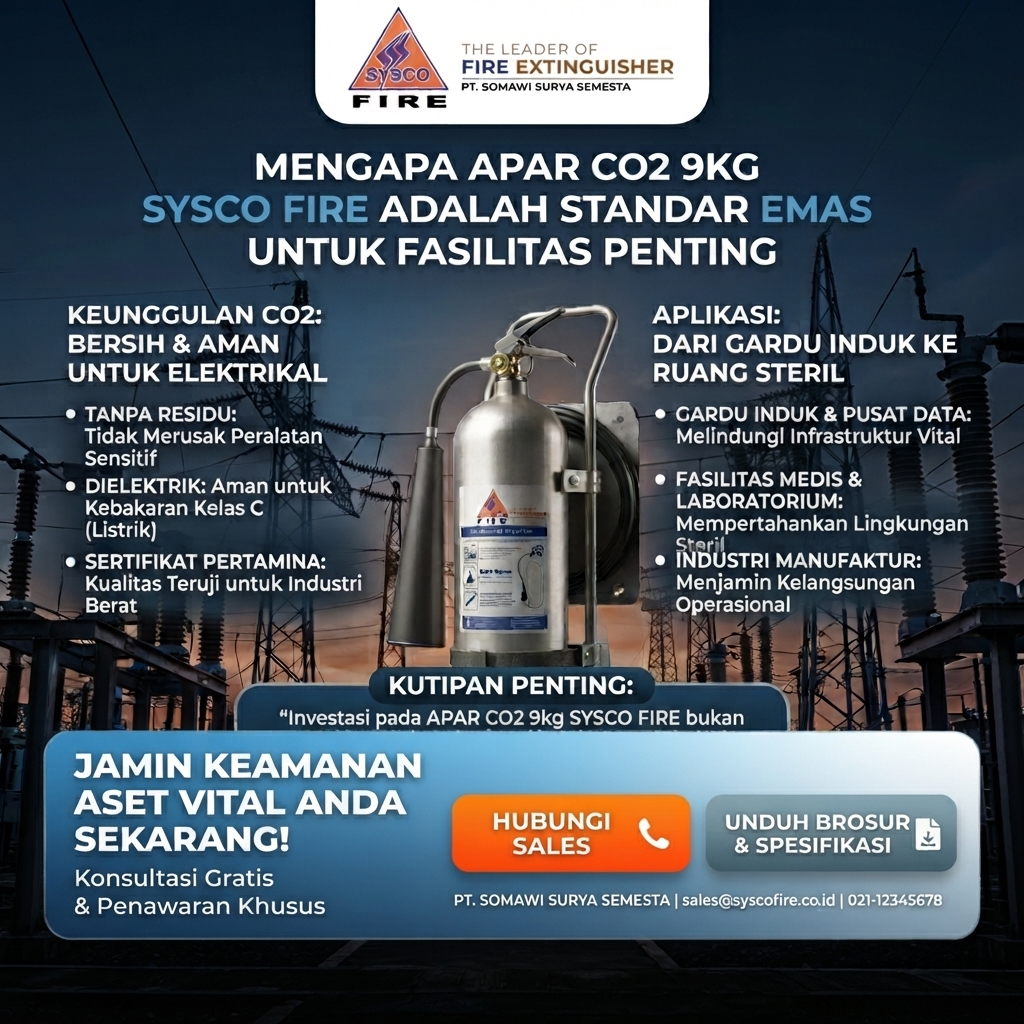 Harga Alat Pemadam Api CO2 9kg Bersertifikat Resmi Pertamina: Rajanya Proteksi Steril Industri & Gardu Listrik Tegangan Tinggi